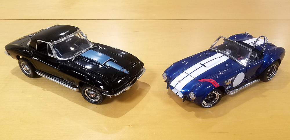 Diecast Muscle Car, 1:18 Collectible, Shelby Cobra, Chevy, Corvette, big-block